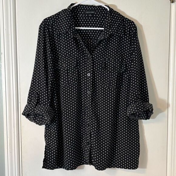 Notations XL black & white dot 2 pocket adjustable sleeve blouse - Picture 2 of 10